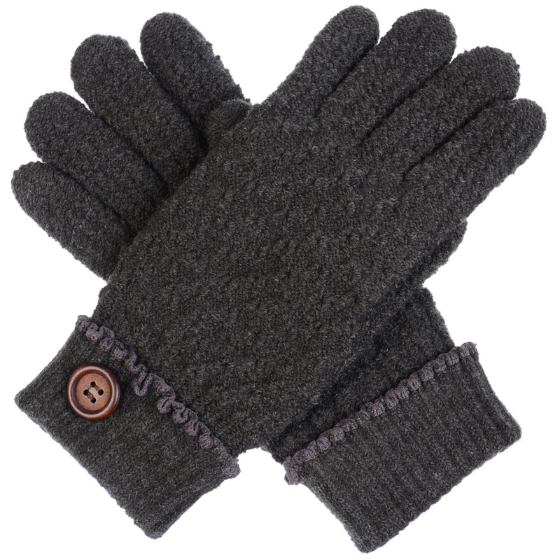 JG616 - One Dozen Ladies Double Layer Fur Lining Knit Gloves w/ Button Accent