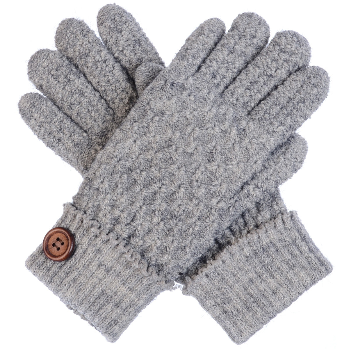 JG616 - One Dozen Ladies Double Layer Fur Lining Knit Gloves w/ Button Accent