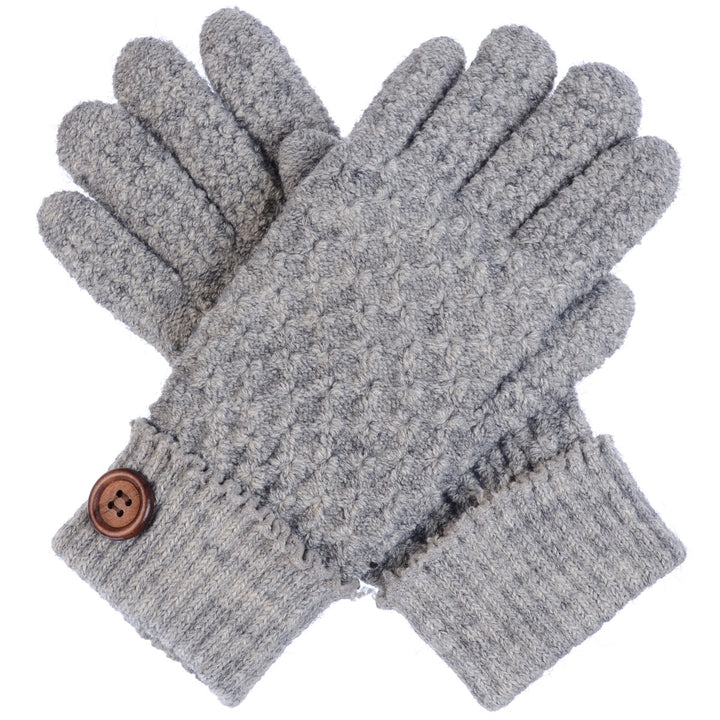 JG616 - One Dozen Ladies Double Layer Fur Lining Knit Gloves w/ Button Accent