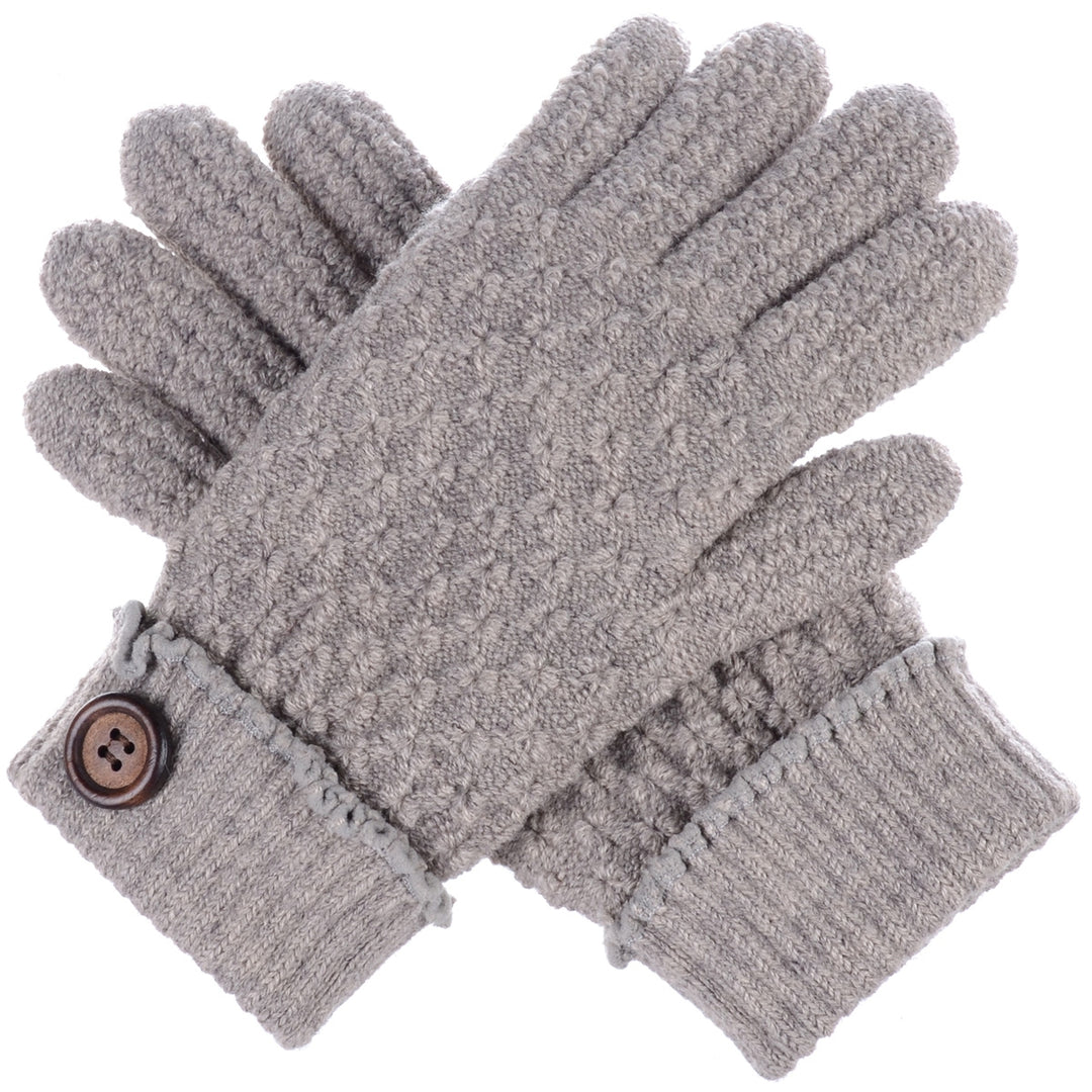 JG616 - One Dozen Ladies Double Layer Fur Lining Knit Gloves w/ Button Accent