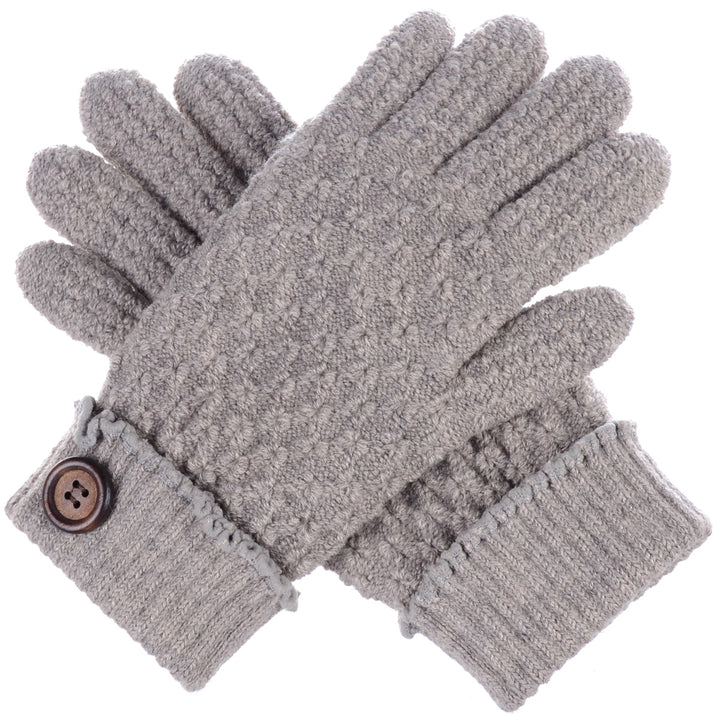 JG616 - One Dozen Ladies Double Layer Fur Lining Knit Gloves w/ Button Accent