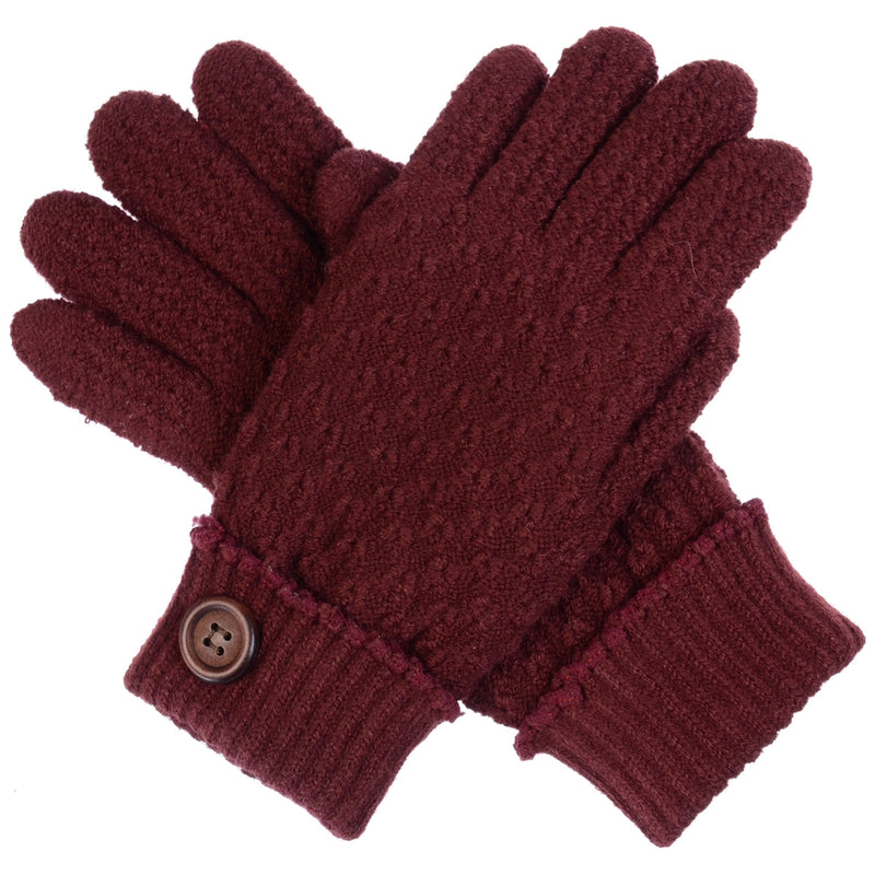 JG616 - One Dozen Ladies Double Layer Fur Lining Knit Gloves w/ Button Accent