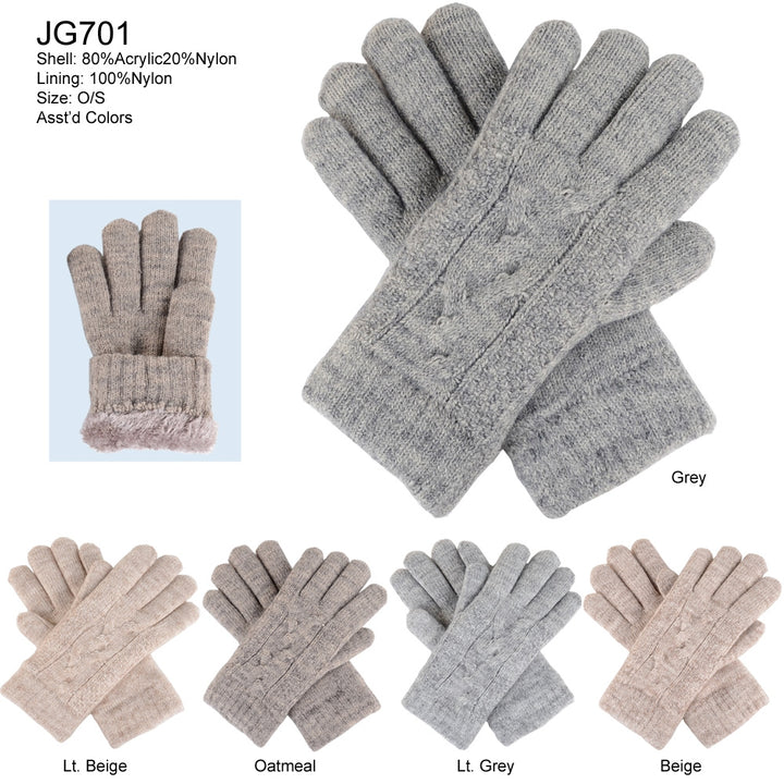 JG701 - One Dozen Ladies Double Layer Lining Kint Gloves