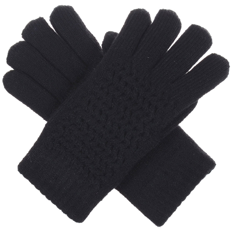 JG703BK - One Dozen Ladies Solid Double Layer Fur Lining Knit Gloves