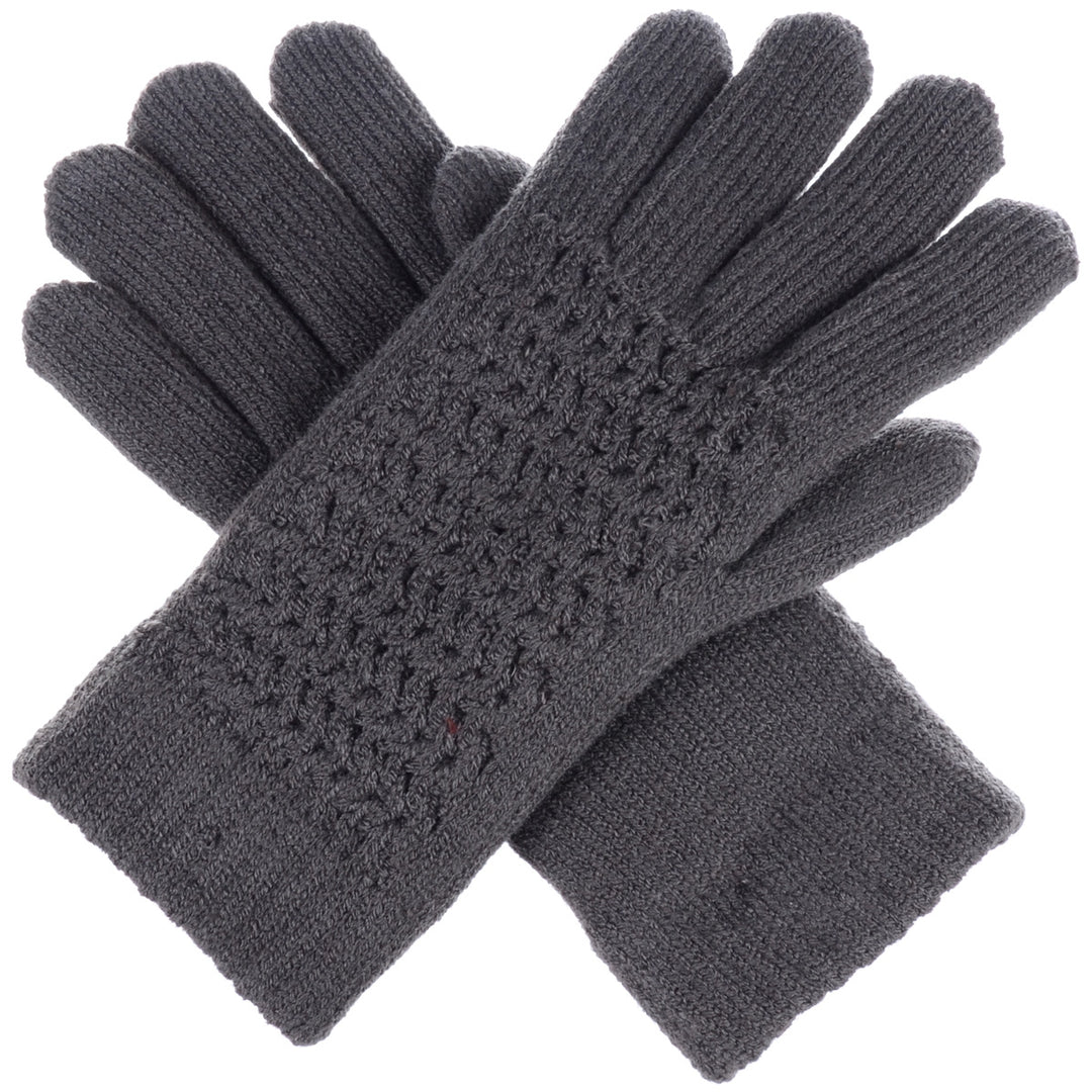 JG703 - One Dozen Ladies Solid Double Layer Fur Lining Knit Gloves