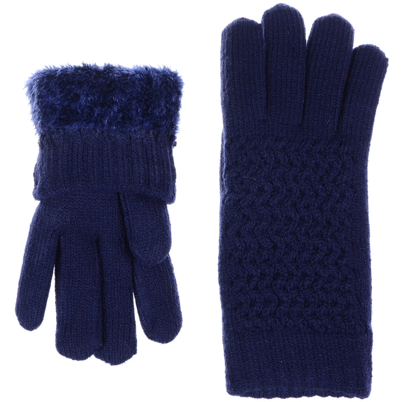 JG703 - One Dozen Ladies Solid Double Layer Fur Lining Knit Gloves