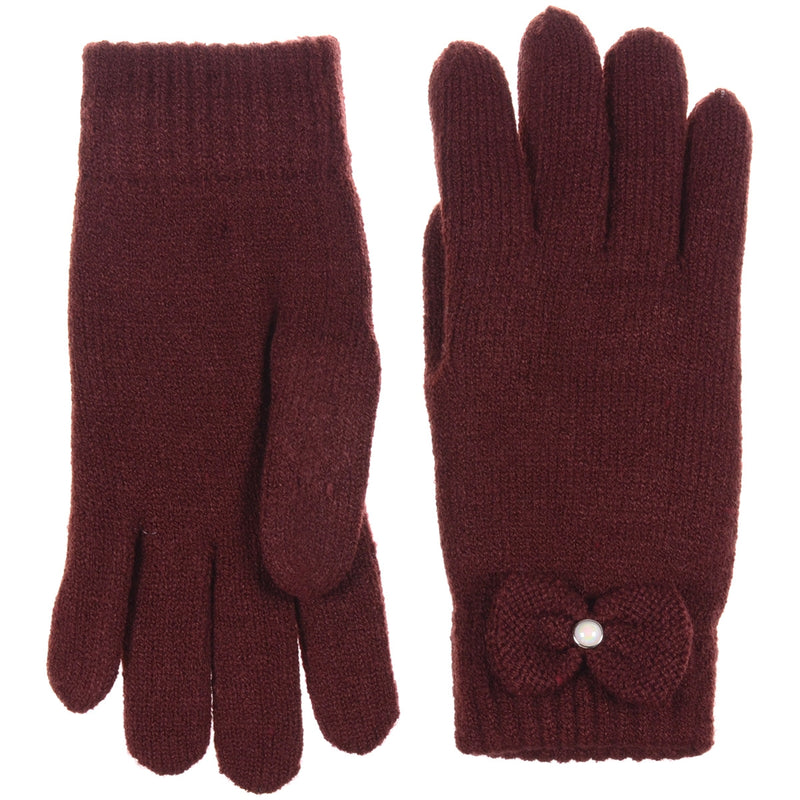 JG704 - One Dozen Ladies Double Layer Fur Lining Knit Ribbon accent  Gloves