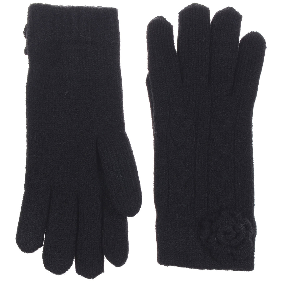 JG706BK - One Dozen Ladies Soft inside Fur Lining Flower Accent Gloves