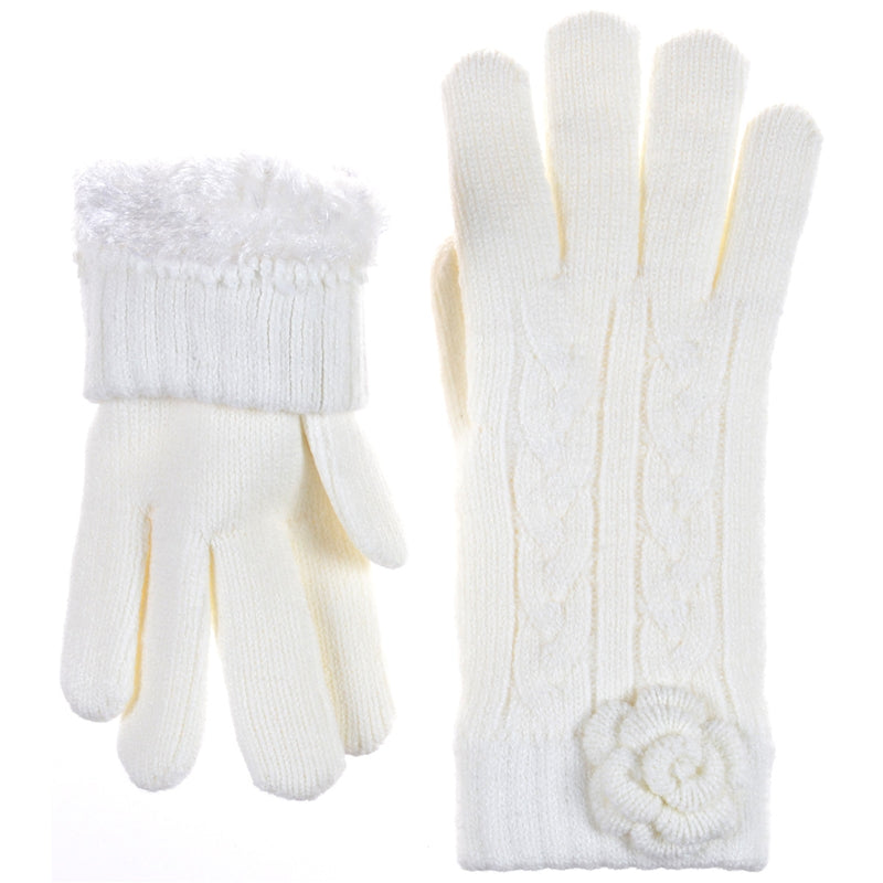 JG706 - One Dozen Ladies Soft inside Fur Lining Flower Accent Gloves