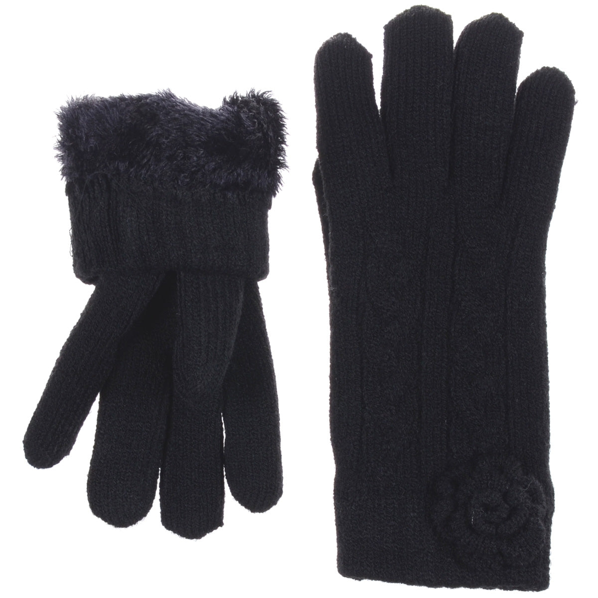 JG706 - One Dozen Ladies Soft inside Fur Lining Flower Accent Gloves
