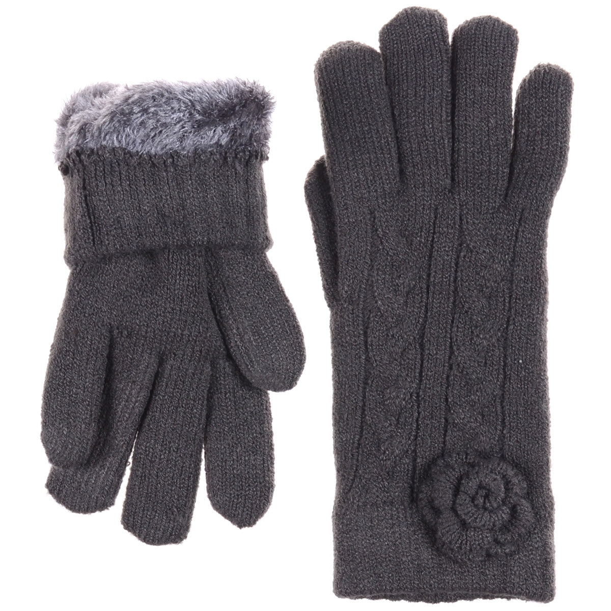 JG706 - One Dozen Ladies Soft inside Fur Lining Flower Accent Gloves