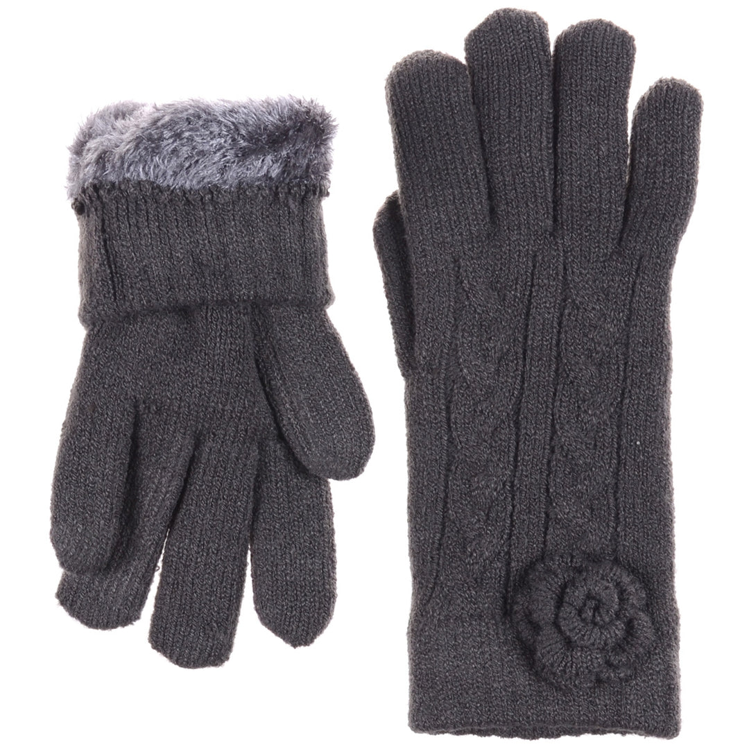 JG706 - One Dozen Ladies Soft inside Fur Lining Flower Accent Gloves