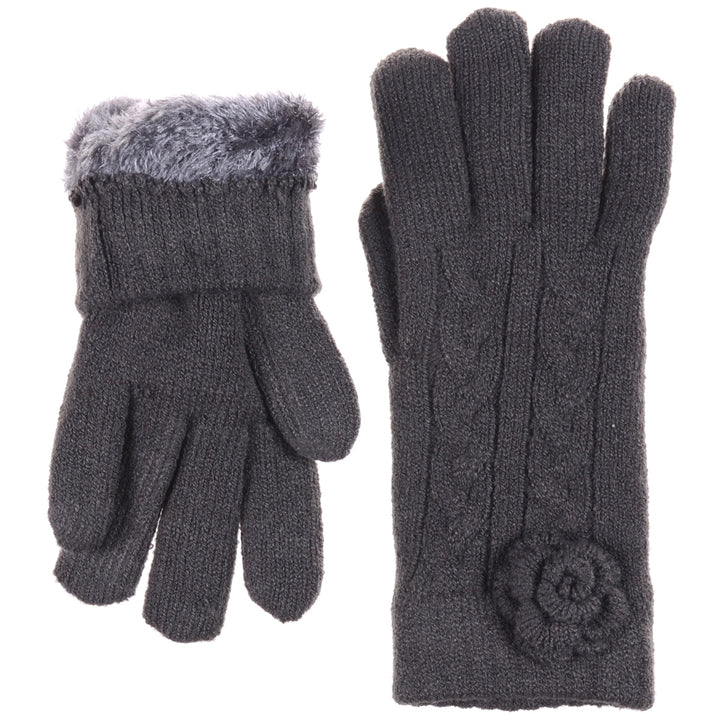 JG706 - One Dozen Ladies Soft inside Fur Lining Flower Accent Gloves