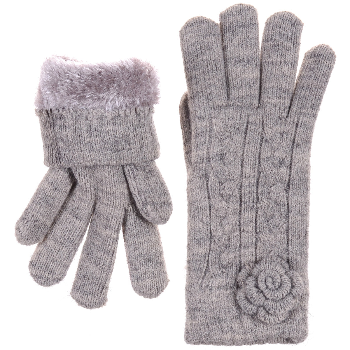 JG706 - One Dozen Ladies Soft inside Fur Lining Flower Accent Gloves