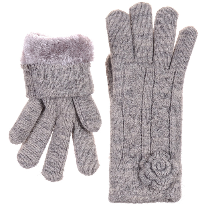 JG706 - One Dozen Ladies Soft inside Fur Lining Flower Accent Gloves