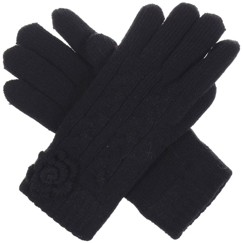 JG706BK - One Dozen Ladies Soft inside Fur Lining Flower Accent Gloves