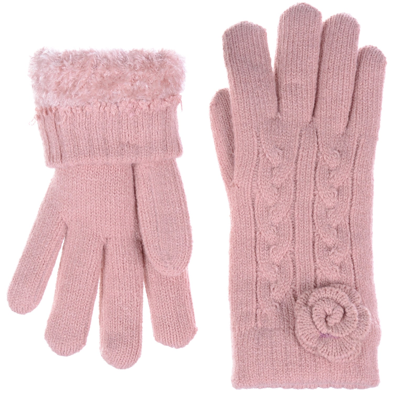 JG706 - One Dozen Ladies Soft inside Fur Lining Flower Accent Gloves