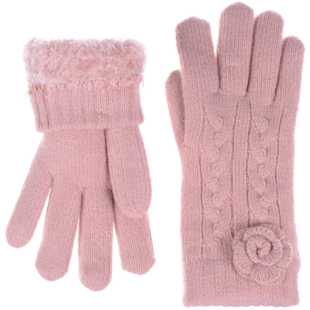 JG706 - One Dozen Ladies Soft inside Fur Lining Flower Accent Gloves