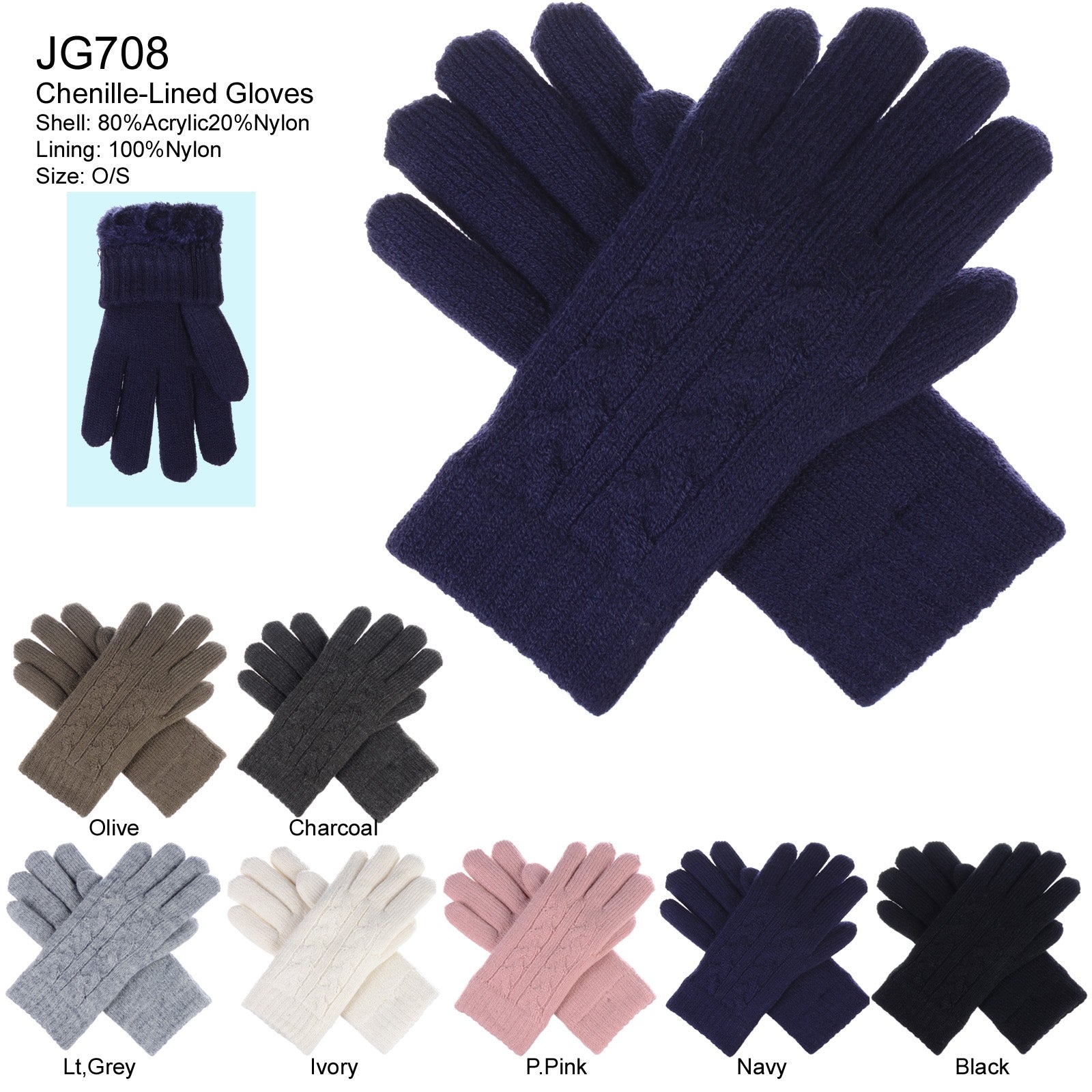 JG708 - One Dozen Ladies Double Layer Lining Knit Gloves