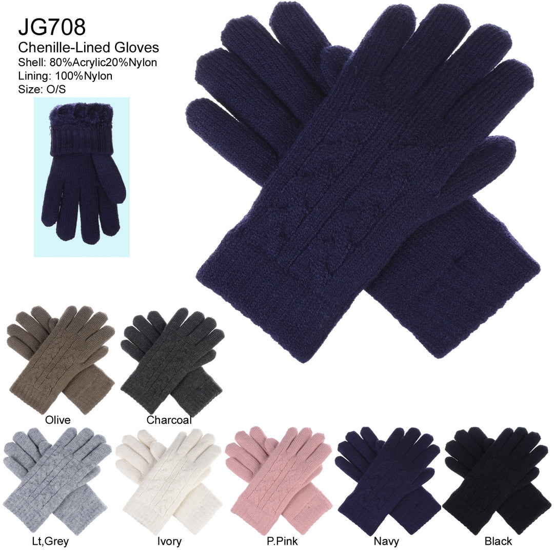 JG708 - One Dozen Ladies Double Layer Lining Knit Gloves