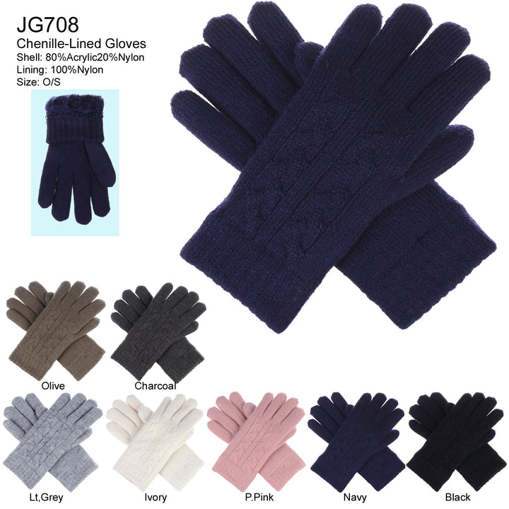 JG708 - One Dozen Ladies Double Layer Lining Knit Gloves