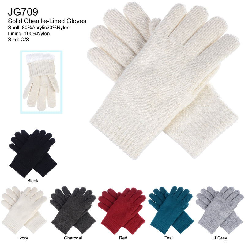 JG709 - One Dozen Ladies Toasty Warm Plush fleece Lined Knit Glove in Solid color