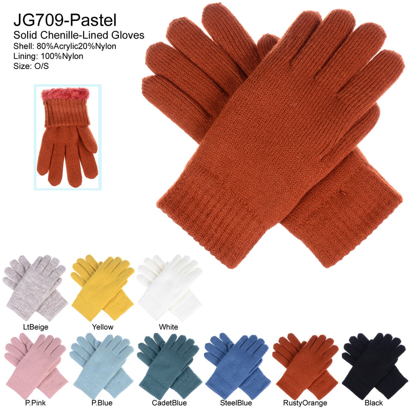 JG709P - One Dozen Ladies Toasty Warm Plush fleece Lined Knit Glove in Solid color