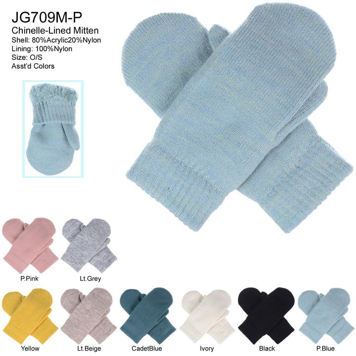 JG709MP - One Dozen Toasty Warm Solid Fleece Lined Knit Mittens Gloves