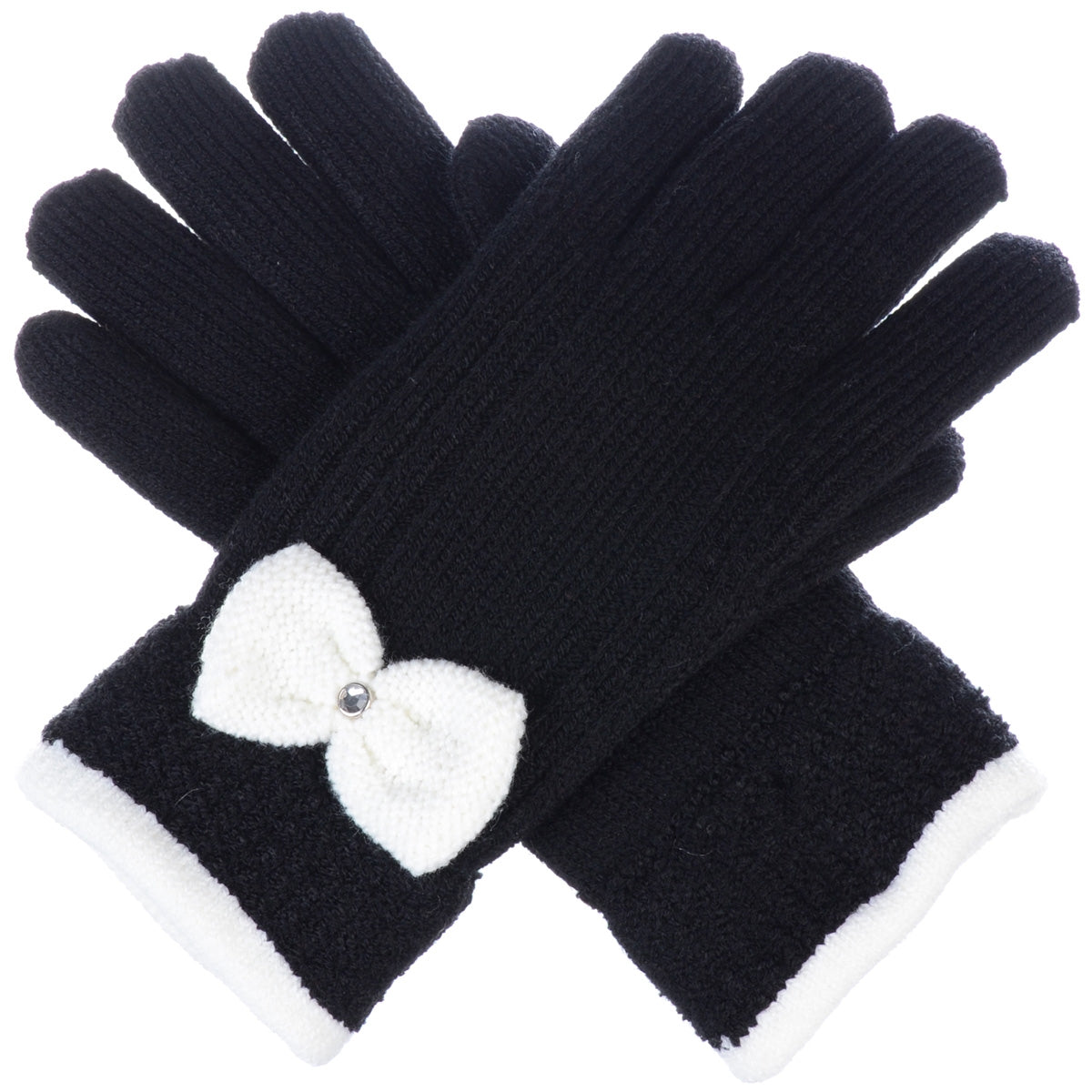 JG716 - One Dozen Ladies Warm Plush fleece Lined Knit Glove with Bow