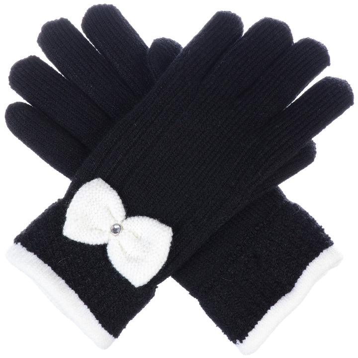 JG716 - One Dozen Ladies Warm Plush fleece Lined Knit Glove with Bow