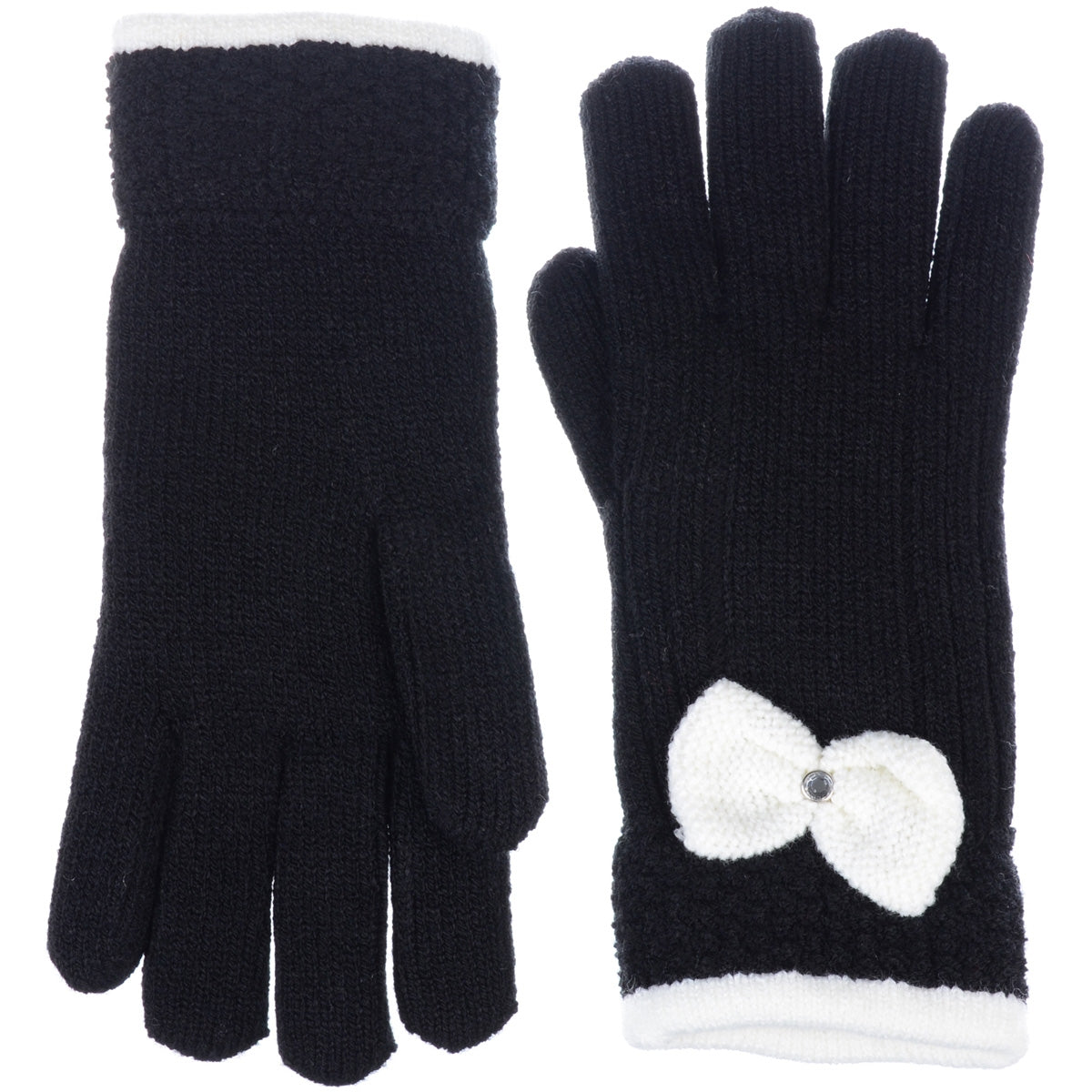 JG716 - One Dozen Ladies Warm Plush fleece Lined Knit Glove with Bow