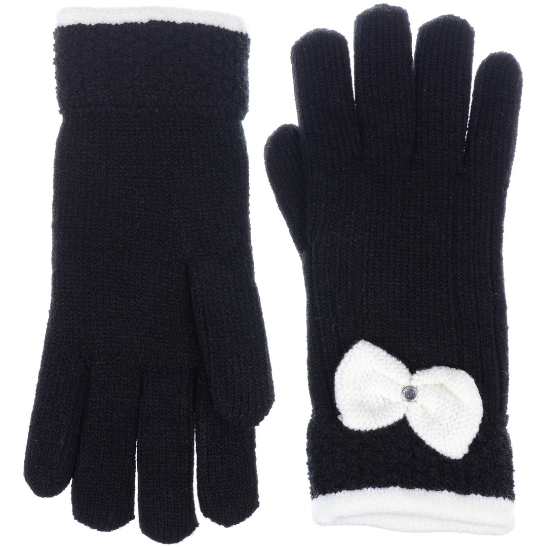 JG716 - One Dozen Ladies Warm Plush fleece Lined Knit Glove with Bow