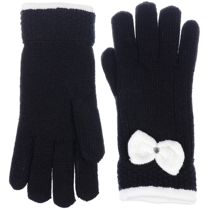JG716 - One Dozen Ladies Warm Plush fleece Lined Knit Glove with Bow