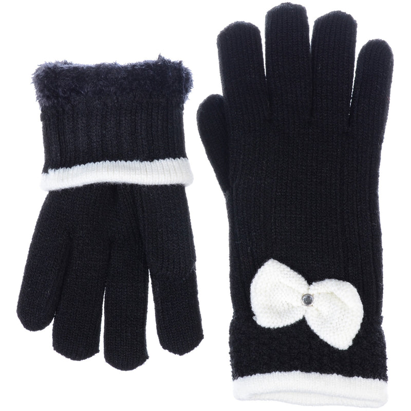 JG716 - One Dozen Ladies Warm Plush fleece Lined Knit Glove with Bow