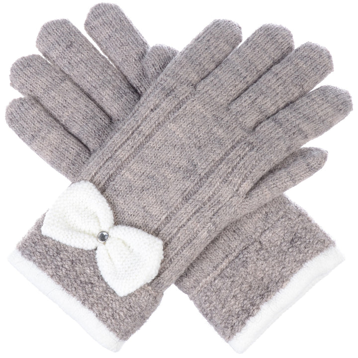 JG716 - One Dozen Ladies Warm Plush fleece Lined Knit Glove with Bow