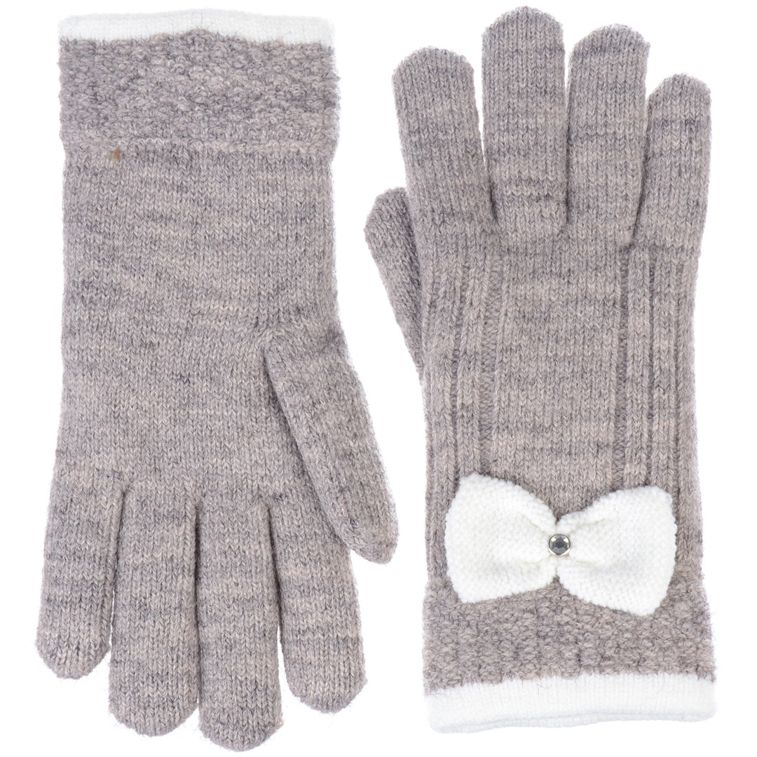 JG716 - One Dozen Ladies Warm Plush fleece Lined Knit Glove with Bow