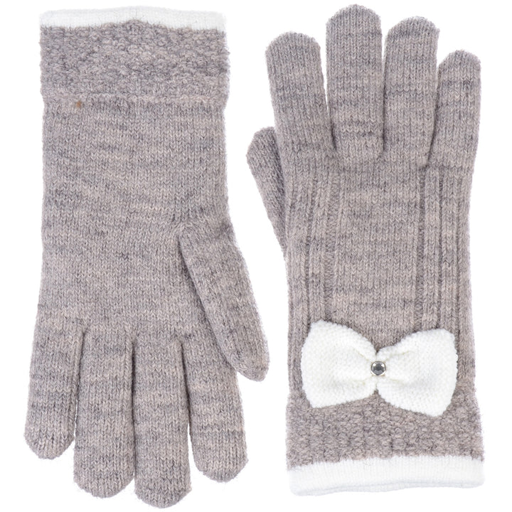 JG716 - One Dozen Ladies Warm Plush fleece Lined Knit Glove with Bow