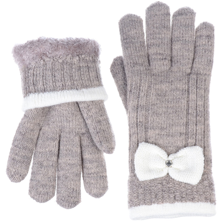 JG716 - One Dozen Ladies Warm Plush fleece Lined Knit Glove with Bow
