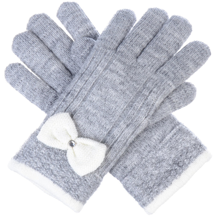 JG716 - One Dozen Ladies Warm Plush fleece Lined Knit Glove with Bow