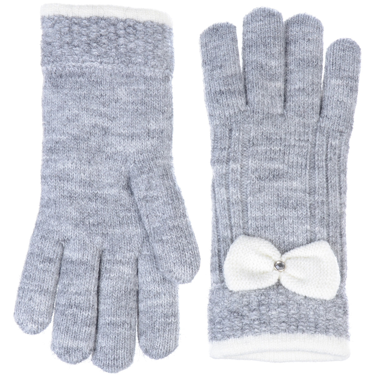 JG716 - One Dozen Ladies Warm Plush fleece Lined Knit Glove with Bow
