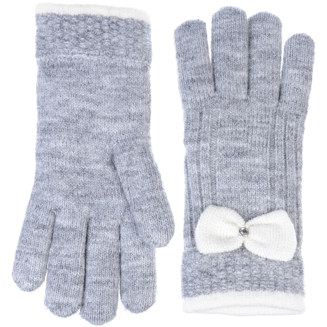 JG716 - One Dozen Ladies Warm Plush fleece Lined Knit Glove with Bow