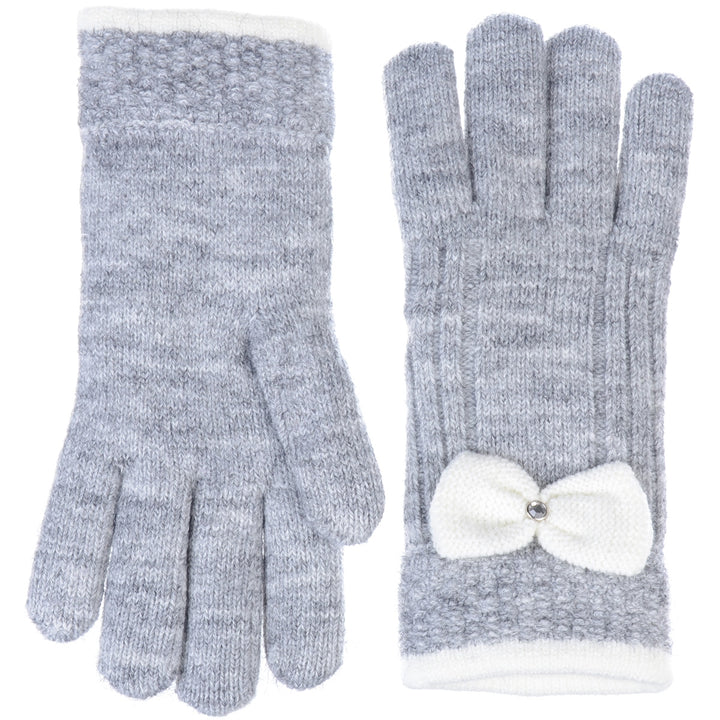 JG716 - One Dozen Ladies Warm Plush fleece Lined Knit Glove with Bow
