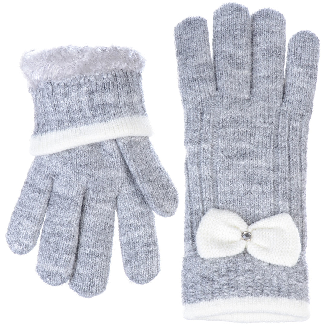 JG716 - One Dozen Ladies Warm Plush fleece Lined Knit Glove with Bow