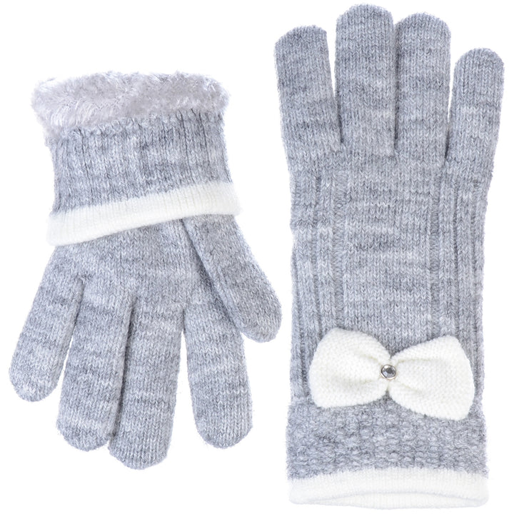 JG716 - One Dozen Ladies Warm Plush fleece Lined Knit Glove with Bow
