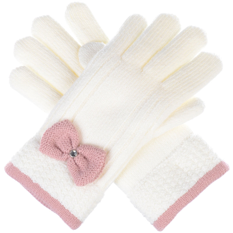 JG716 - One Dozen Ladies Warm Plush fleece Lined Knit Glove with Bow