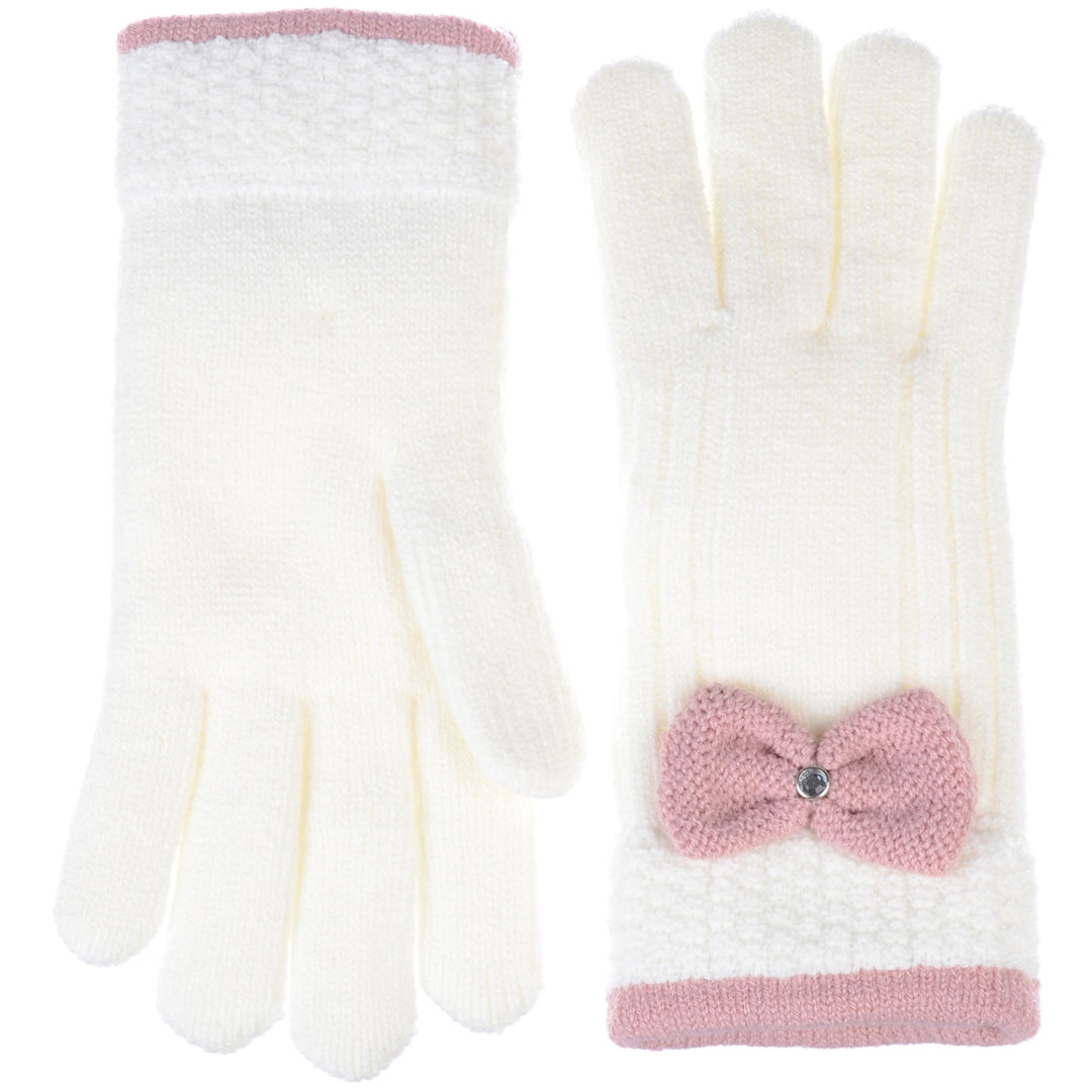 JG716 - One Dozen Ladies Warm Plush fleece Lined Knit Glove with Bow