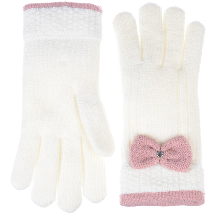 JG716 - One Dozen Ladies Warm Plush fleece Lined Knit Glove with Bow