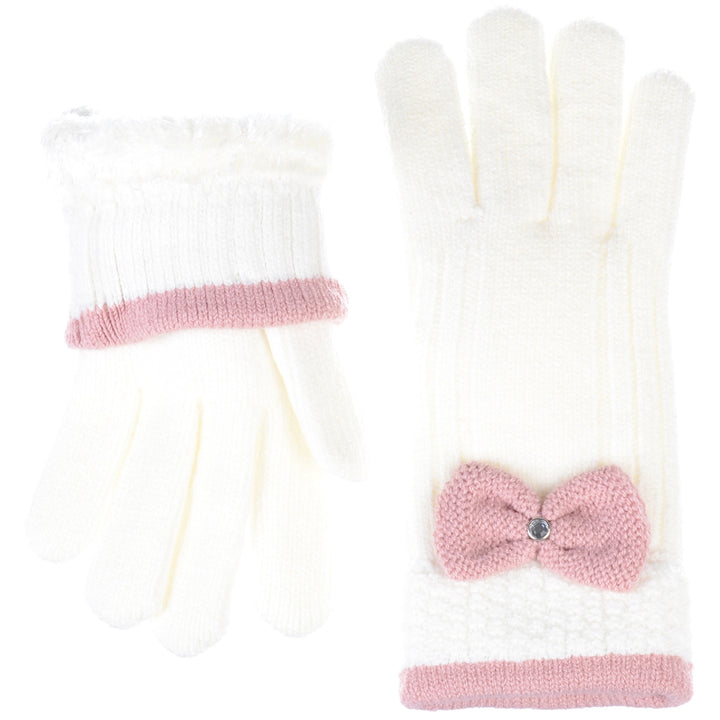 JG716 - One Dozen Ladies Warm Plush fleece Lined Knit Glove with Bow