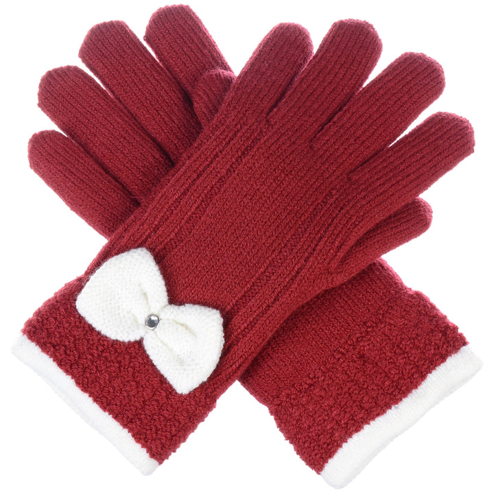 JG716 - One Dozen Ladies Warm Plush fleece Lined Knit Glove with Bow