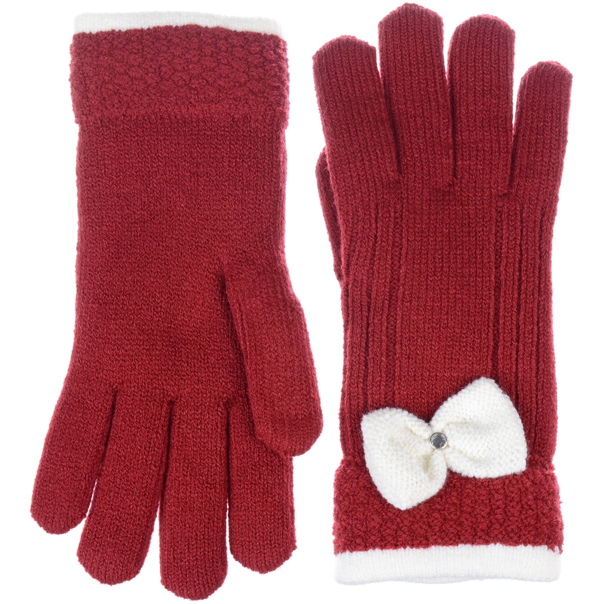 JG716 - One Dozen Ladies Warm Plush fleece Lined Knit Glove with Bow